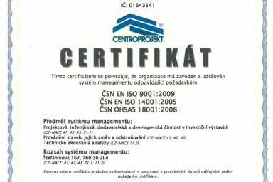 V Centroprojektu proběhla úspěšná recertifikace ISO 9001, ISO 14001, OHSAS 18001