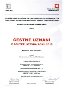 Čestné uznání v soutěži Stavba roku Zlínského kraje získal aquapark Aquacolors v chorvatské Poreči