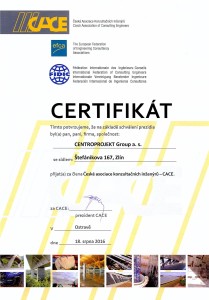 Osvědčení FIDIC CACE pro Centroprojekt